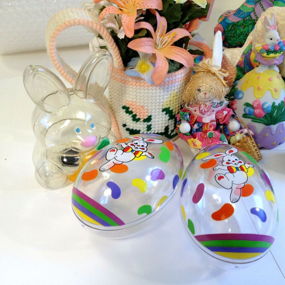 Vintage Easter Decorations Lot 7 Items Rabbit Eggs Flowers LOOK - Picture 2 of 11